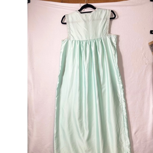 Vintage Barbizon Mint Green Satin Maxi Nightgown Embroidered Lace Trim S - Picture 7 of 7